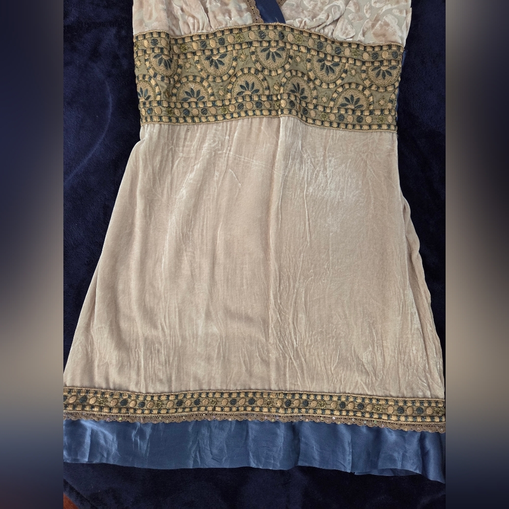 HALE BOB Blue and Cream Embellished Cap Sleeve Dress, SIZE XS - Picture 5 of 10